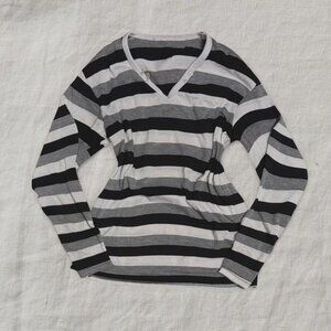 Vintage Grey Striped Long Sleeve Henley Top
